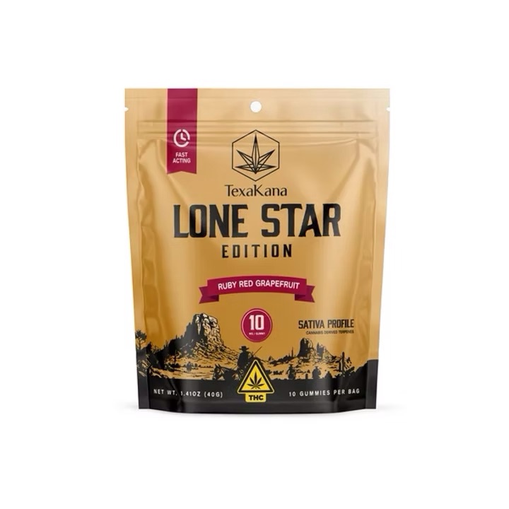 TEXAKANA LONE STAR 100MG THC GUMMY 10CT / Ruby Red Grapefruit - SATIVA